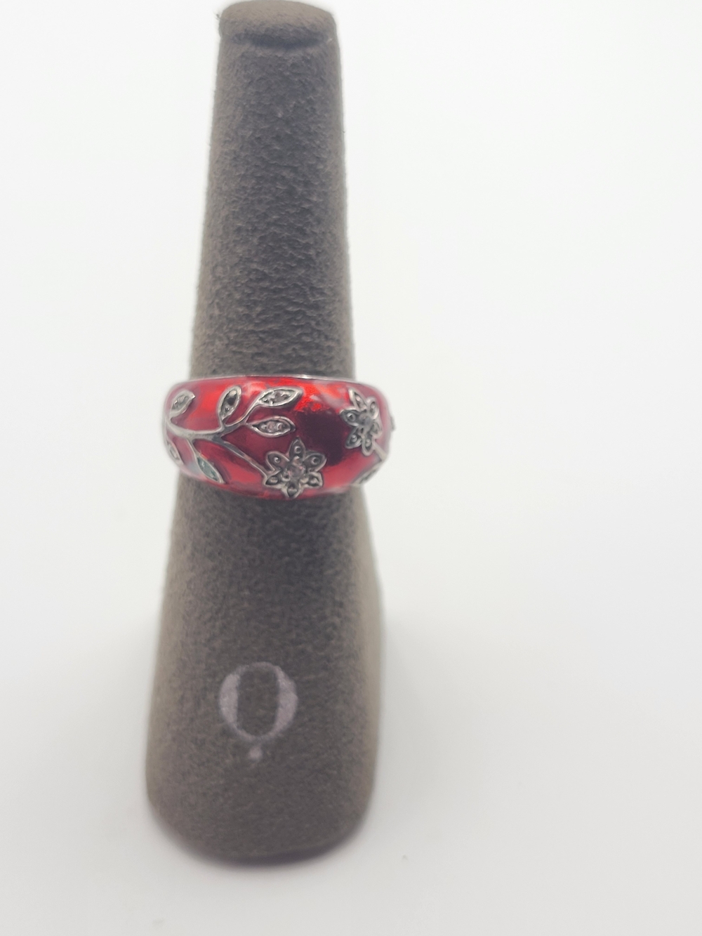 Sterling Silver 925 Red Floral Enamel Band Ring Size 7.75 - Picture 3 of 7